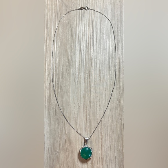 Designer Signed ATR Sterling Silver & 14K Gold Green Chalcedony 18" Necklace - Picture 2 of 7